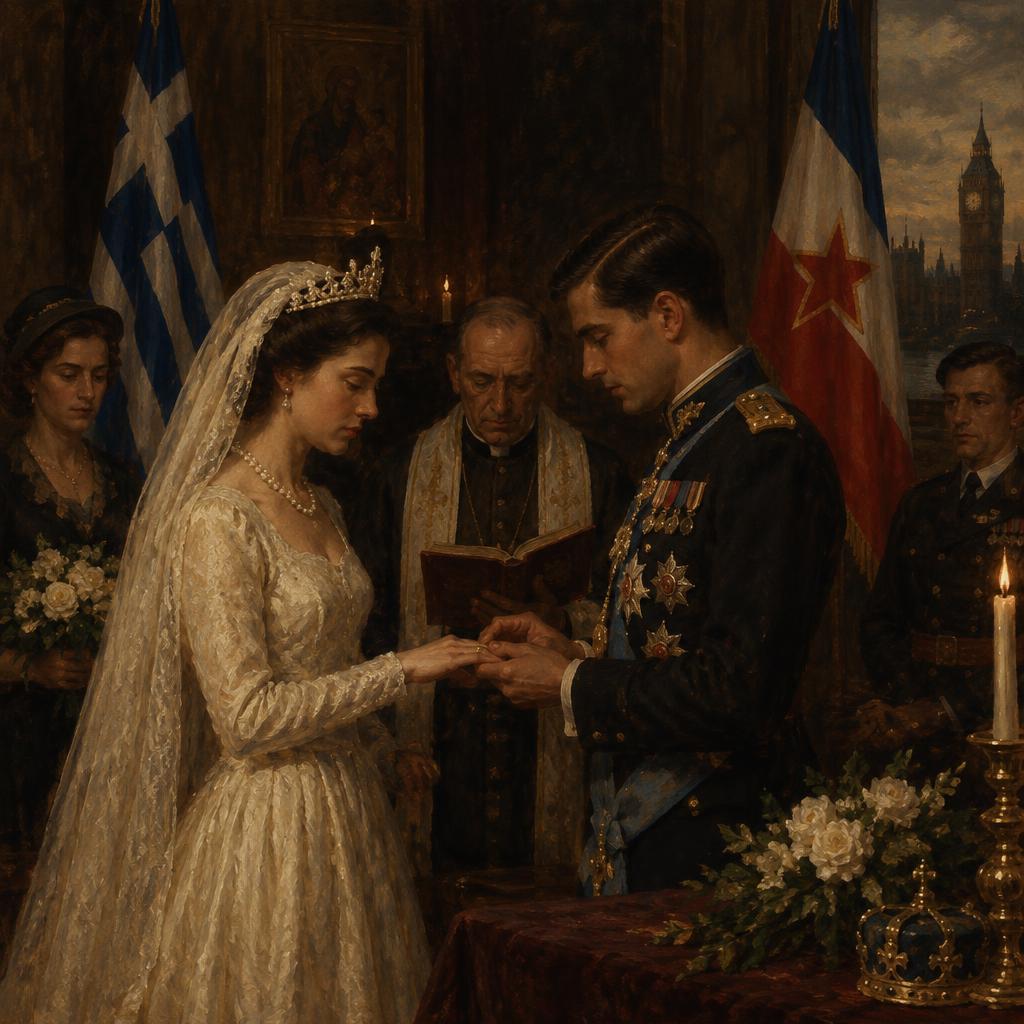 Londres, 1944: la boda en el exilio de Alejandra de Grecia y el rey Pedro II de Yugoslavia.