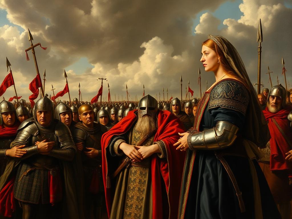 Regente en guerra (1513). Con Enrique VIII combatiendo en Francia, Catalina quedó al mando del reino y coordinó al ejército que venció a Escocia en Flodden.