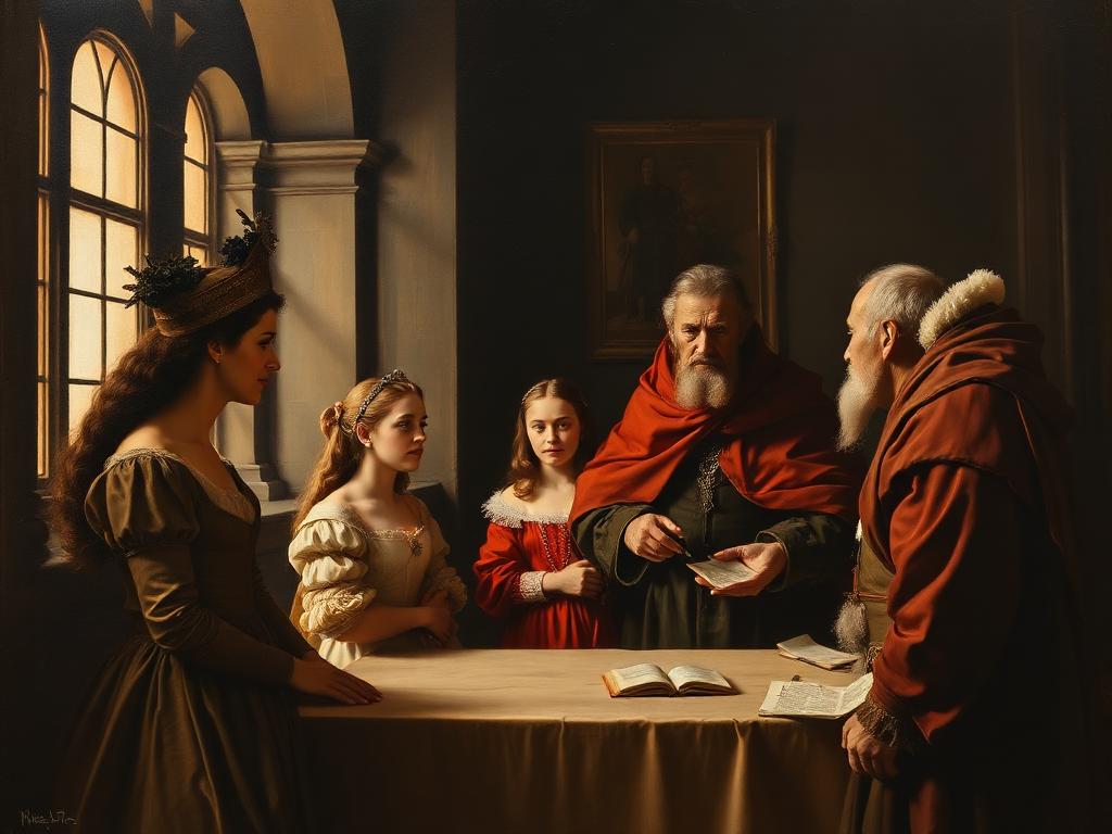 1533. Recreación con IA de su matrimonio por poderes con Francisco II Sforza, duque de Milán: ella tenía once años y él más de cuarenta.