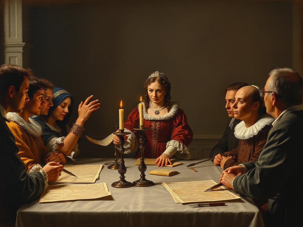 Cateau-Cambrésis, 1559. Recreación con IA de su papel como mediadora entre las delegaciones francesa y española.