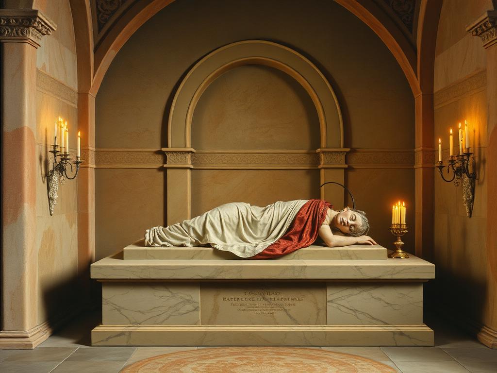 Recreación con IA: su sepulcro en el monasterio de San Miguel de los Reyes, fundación que ella misma impulsó.