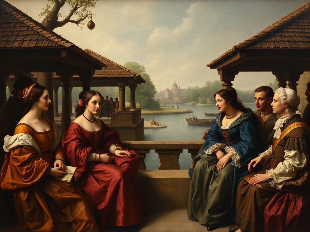 Bayona, 1565. Recreación con IA del encuentro con su madre Catalina de Médicis y su hermano Carlos IX, una cumbre diplomática entre las dos coronas.