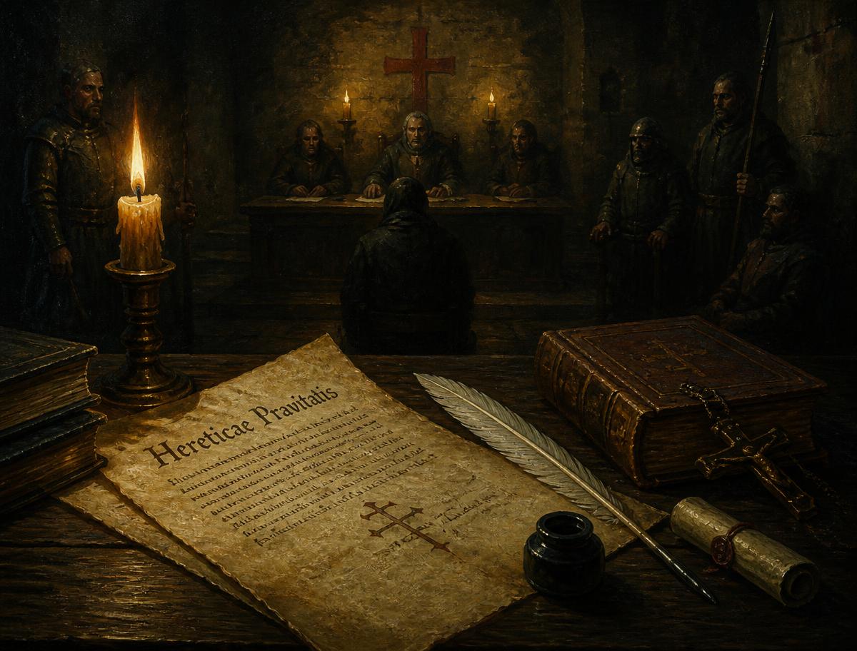 El proceso de Ruán (1431). Recreación del tribunal eclesiástico presidido por el obispo Pierre Cauchon; las actas del juicio se conservan y son la principal fuente sobre su vida.