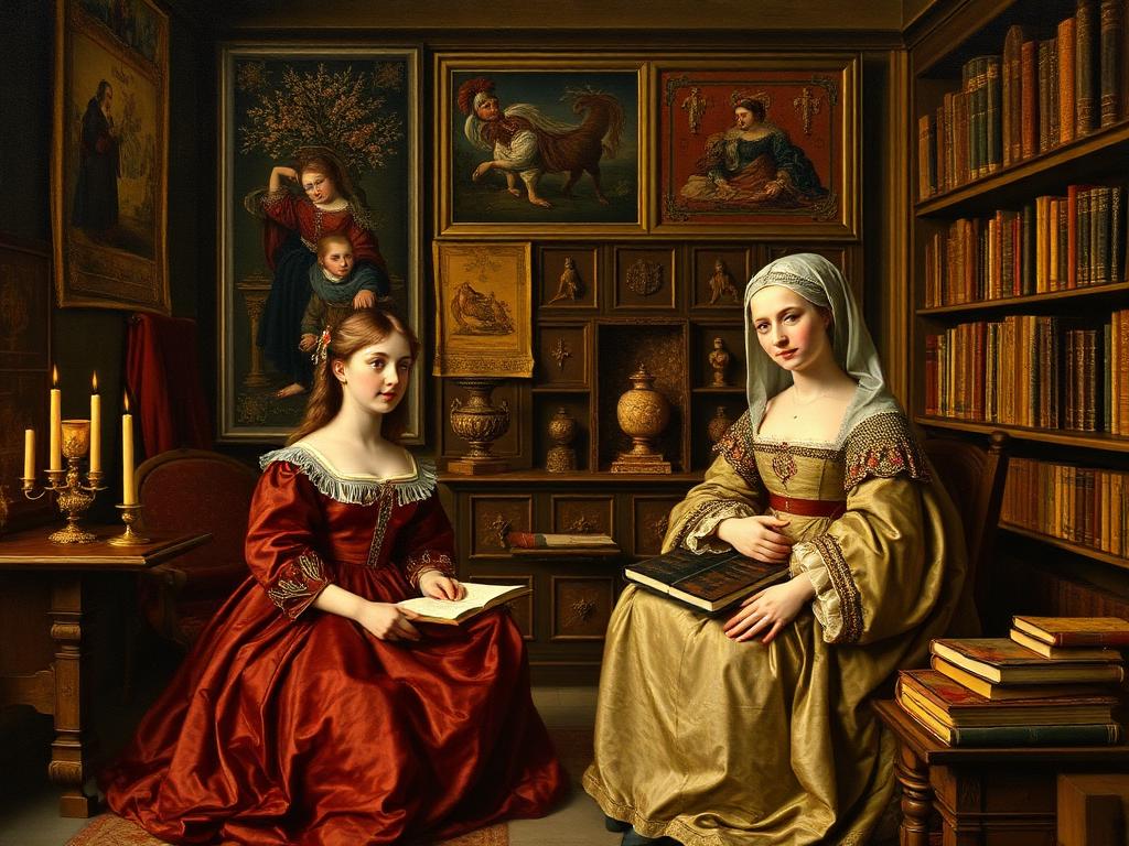 Recreación con IA: la infancia de Leonor en la corte de Malinas, educada por su tía Margarita de Austria, una de las mujeres más cultas y políticas de su tiempo.