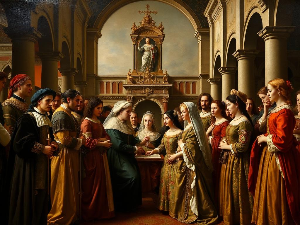 Recreación con IA: su boda en 1518 con Manuel I de Portugal, un rey viudo y mucho mayor, decidida por razones dinásticas.