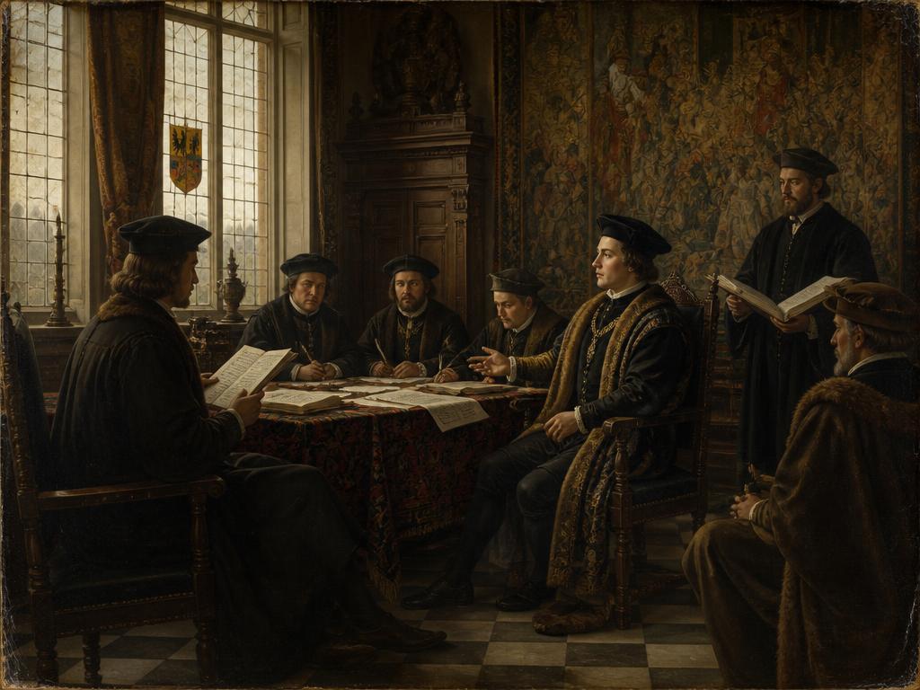 Malinas, década de 1510. Recreación con IA de su gobierno como regente de los Países Bajos: consejos, cuentas y una corte que fue centro cultural del norte.