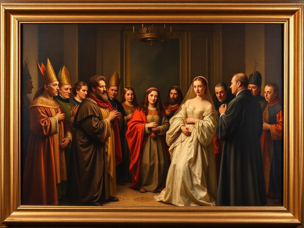 1538. Recreación con IA de su segunda boda, con Octavio Farnesio, duque de Parma, nieto del papa Paulo III.