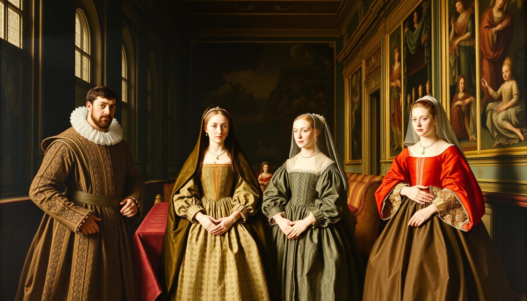 Los hermanos Habsburgo en la corte de Bruselas. María aparece junto a Carlos V, Leonor, Isabel y otros miembros de la familia imperial.