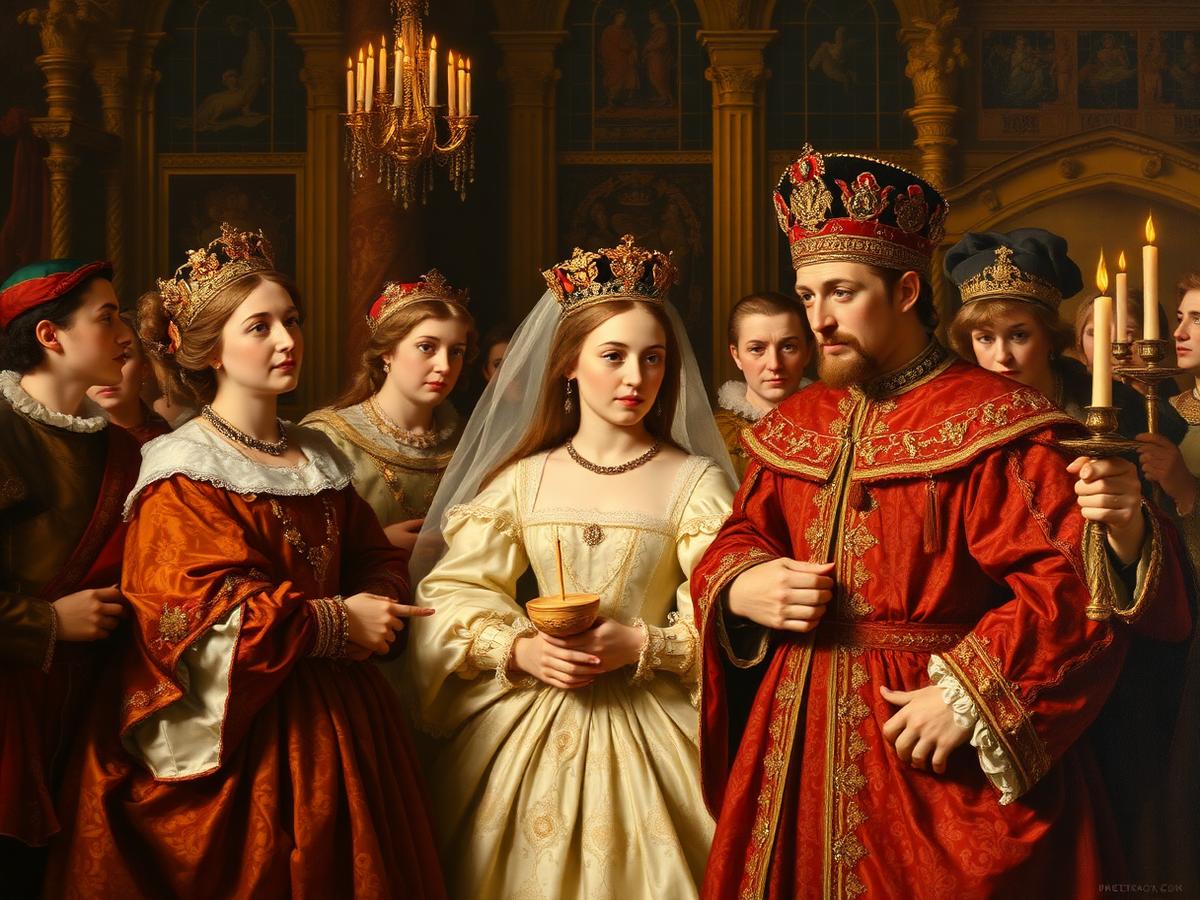 Recreación con IA de su matrimonio con Luis II de Hungría (1521), pactado años antes por el tratado dinástico entre Habsburgo y Jagellón.