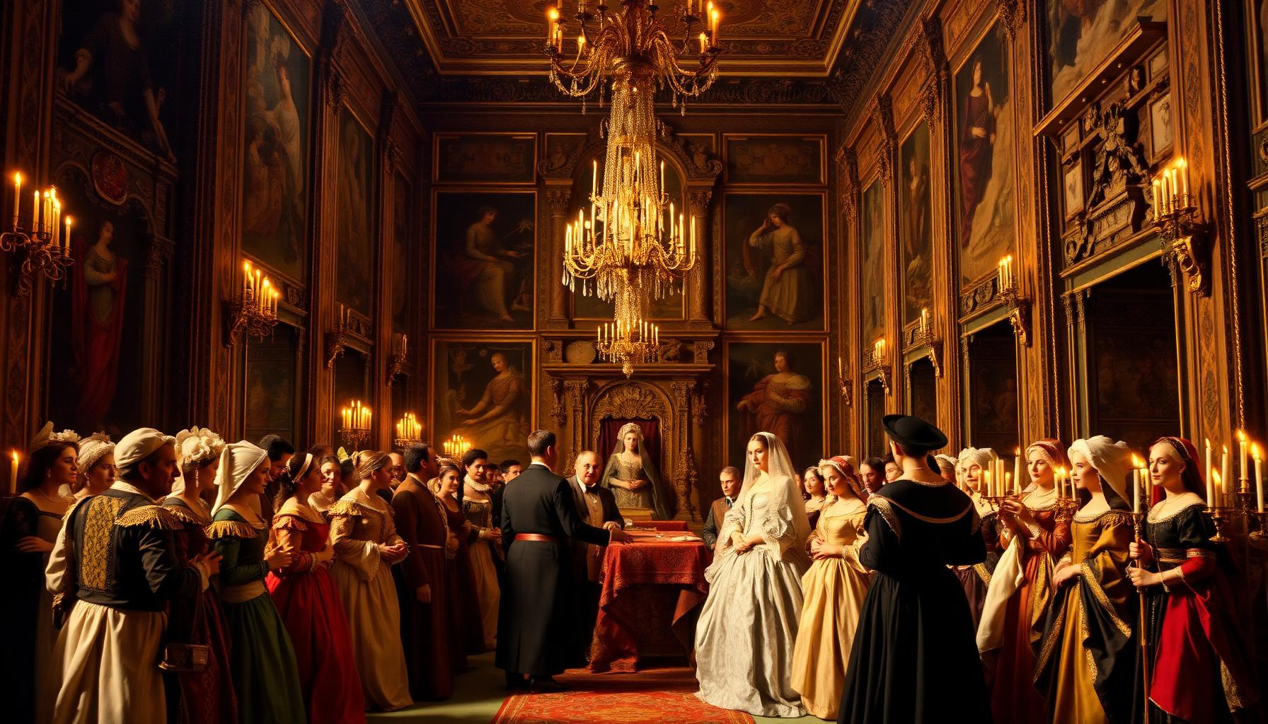 Representación de la boda de María Manuela y el príncipe Felipe en Valladolid, 1543. La ceremonia selló la alianza entre los reinos de Portugal y España.