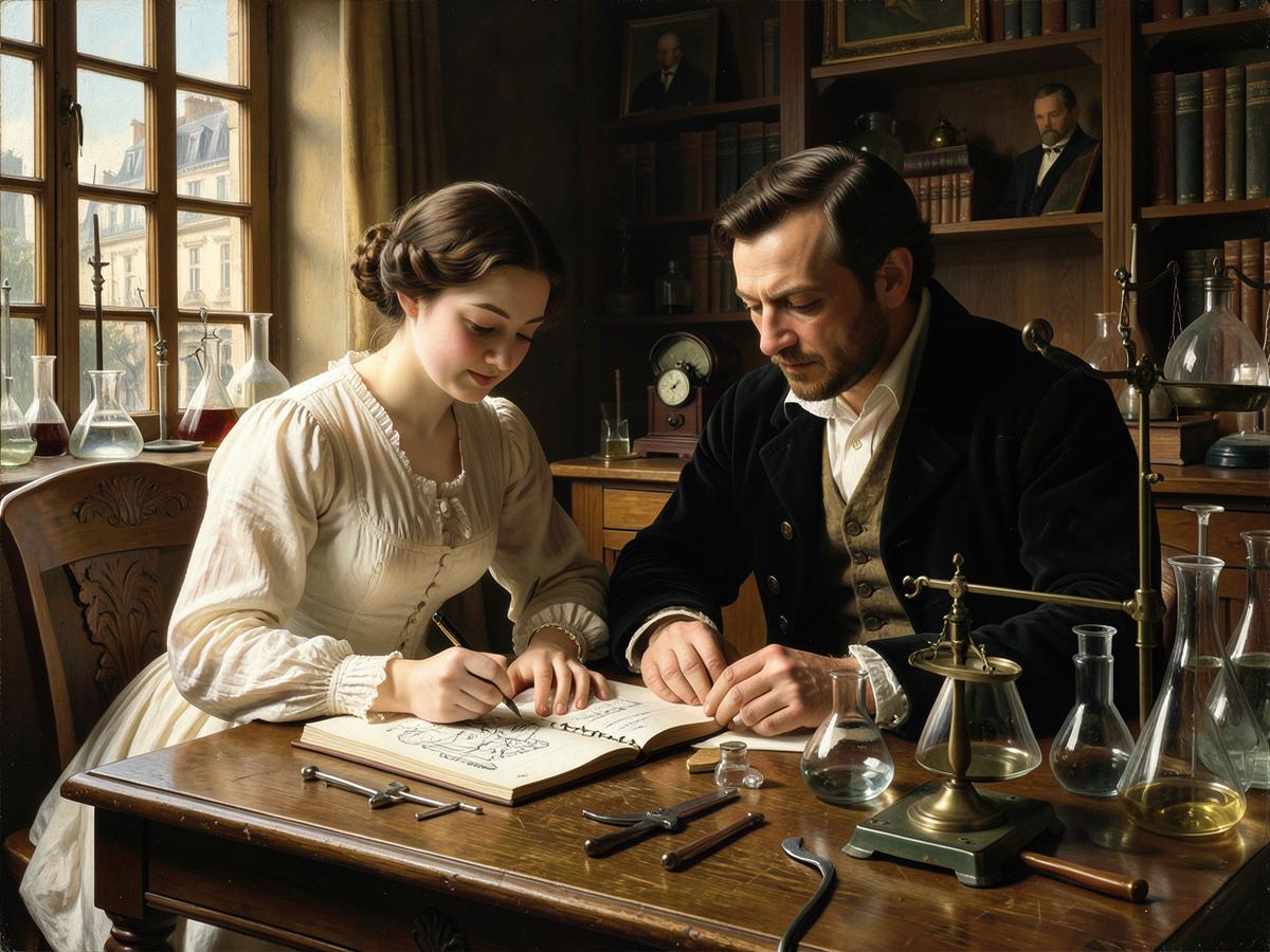 Marie-Anne y Antoine Lavoisier trabajando juntos en su laboratorio de París: ella dibujaba y documentaba cada experimento con precisión de artista