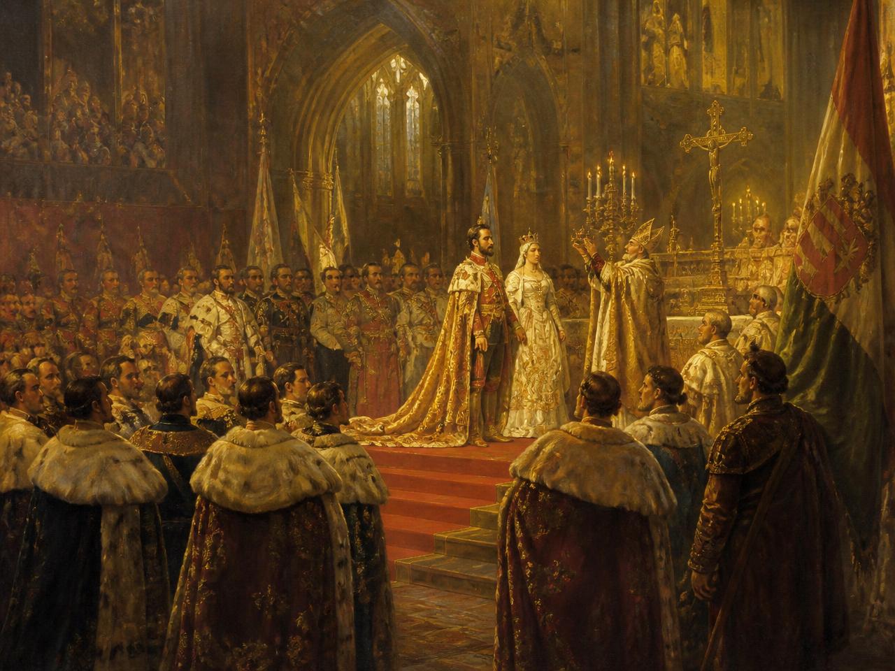 Budapest, 1867. Recreación con IA de la coronación como reina de Hungría tras el Compromiso Austrohúngaro, acuerdo que Isabel apoyó activamente.